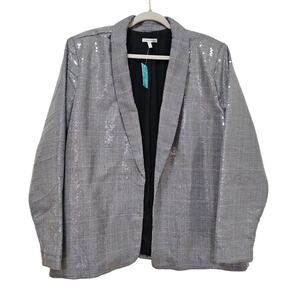 Maurcies Silver Sequin 2X NWT plaid  Blazer Jacket. Events Weddings Party  Shine